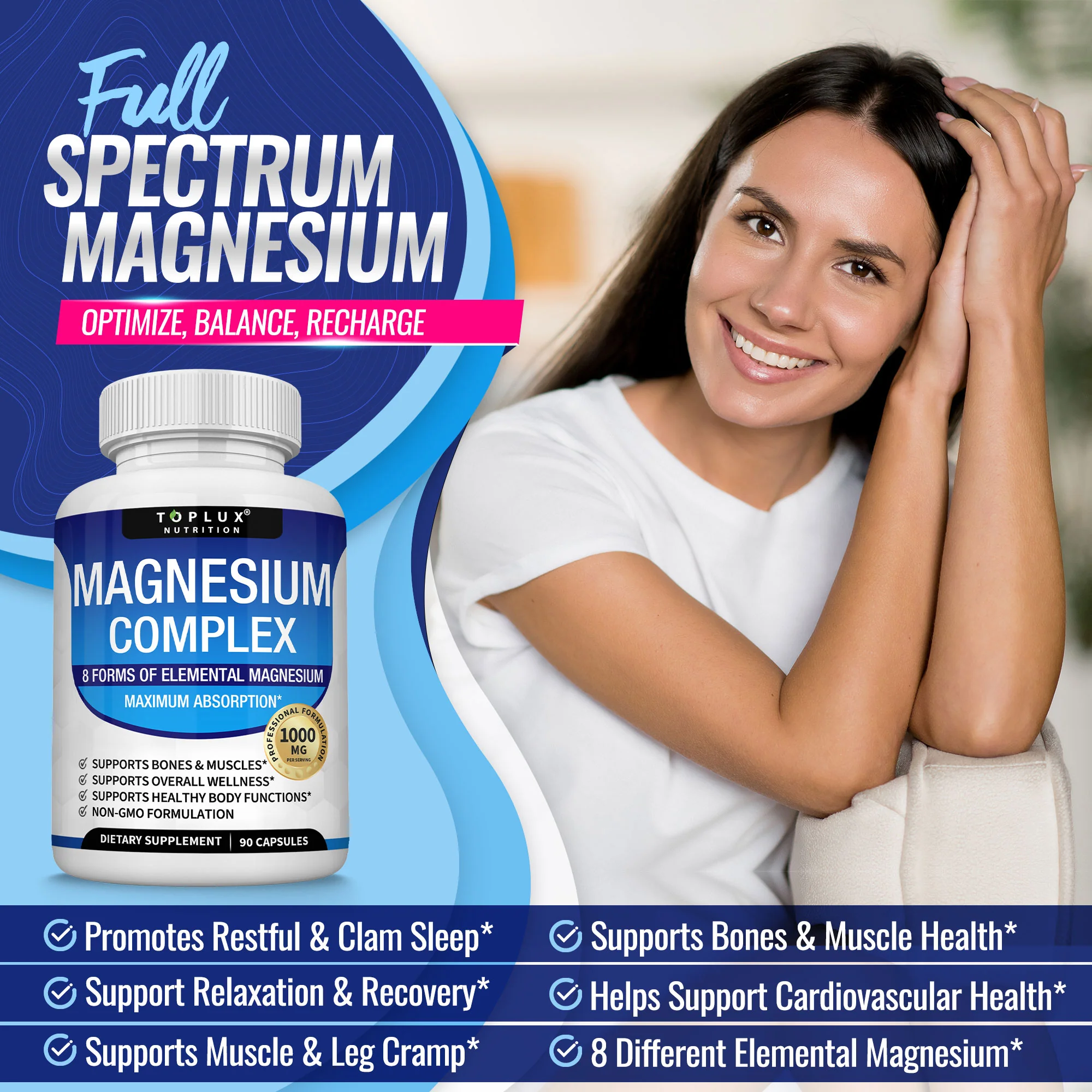 Magnesio Complex 8-en-1 1000mg frasco 60 cápsulas