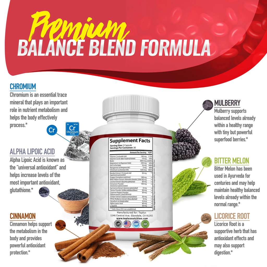 Fórmula Blood Sugar Complex con canela, cromo y mora